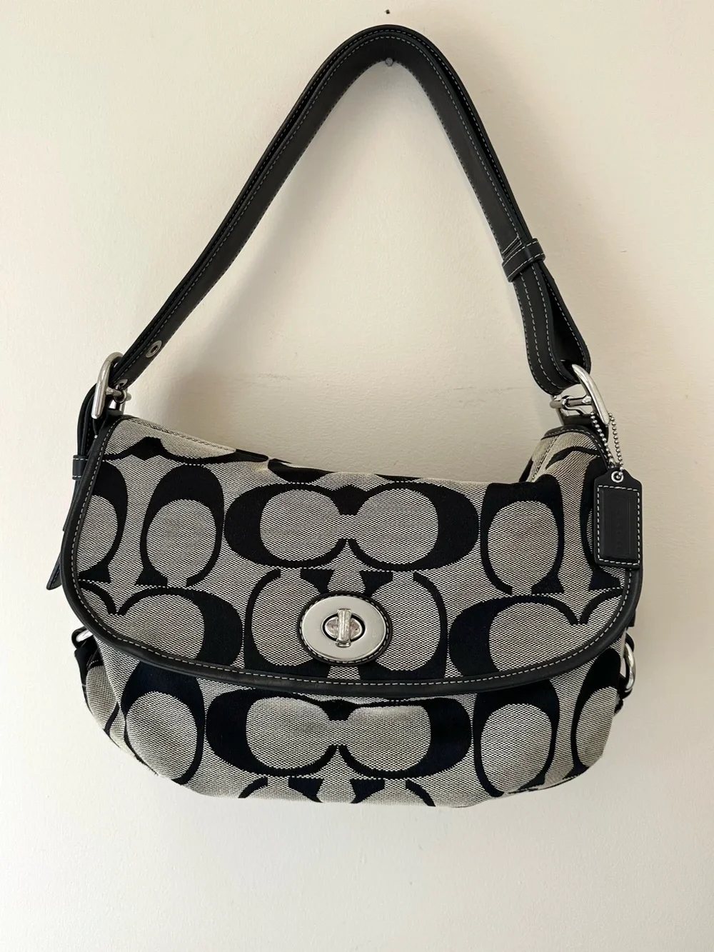 Coach Signature Canvas and Leather Crossbody Shoulder Handbag with Turnlock